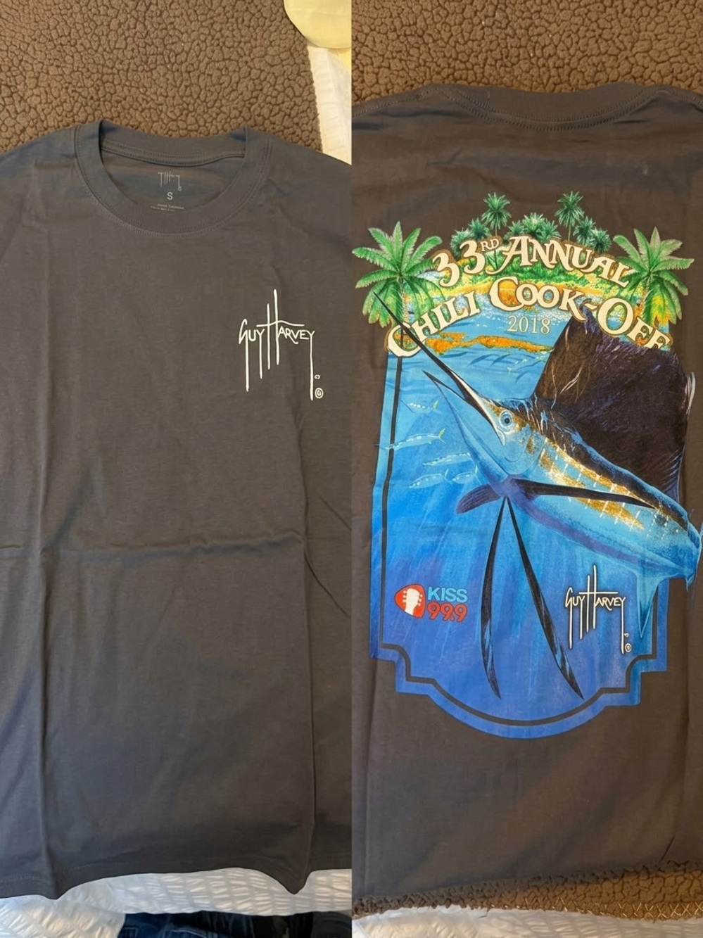 Guy Harvey Black Short-Sleeve Tee with Blue Marlin Graphic